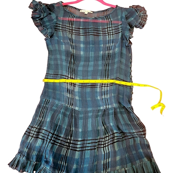 Beautiful Nanette Lapore 2-pc Silk Plaid Turqoiuse Blue Short Sleeve Dress, sz 2 - Picture 9 of 16